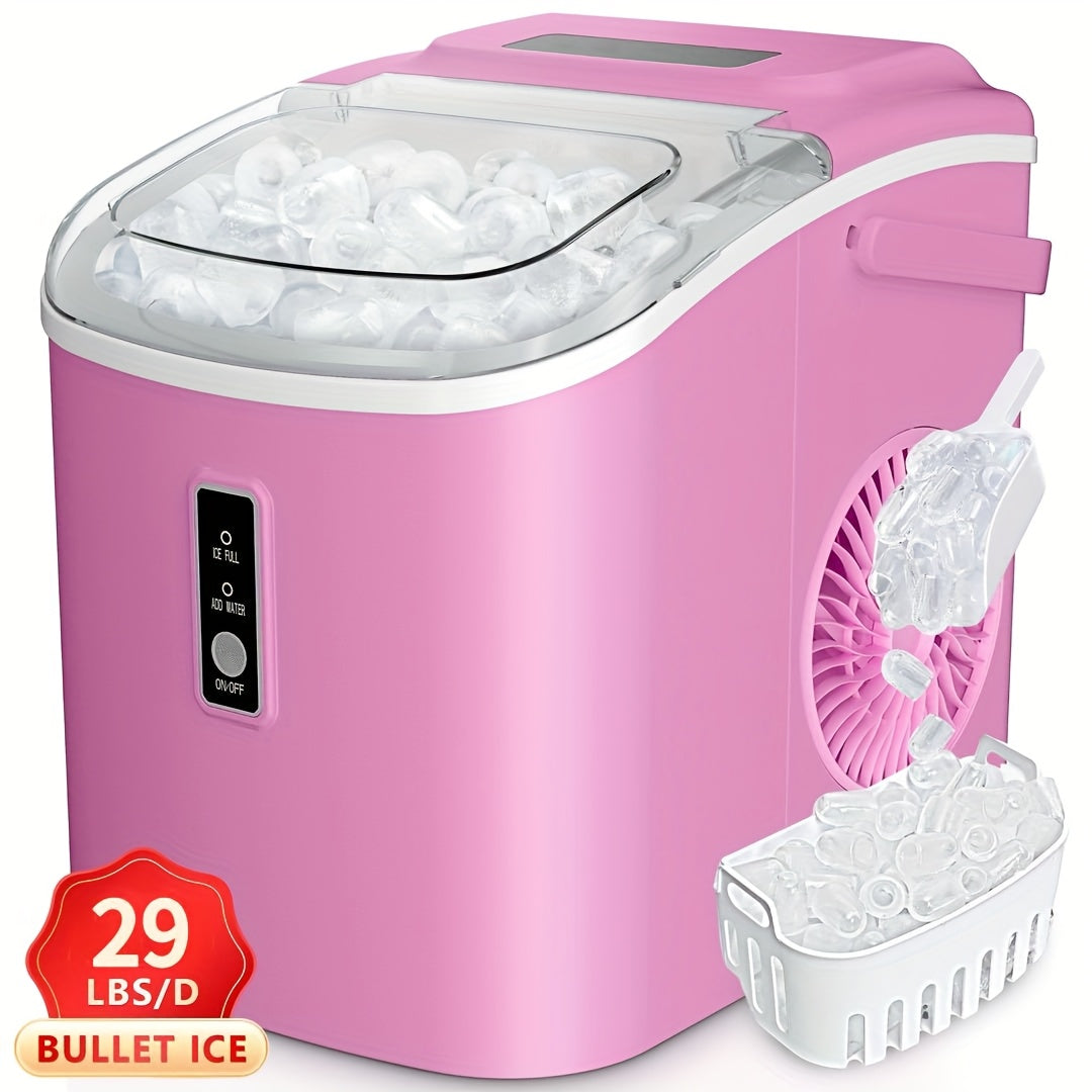 26/29Lbs Bullet Ice Maker, Produces Ice in 6 Minutes, Features Self-Cleaning, And Is a Portable Countertop Ice Machine Complete with a Scoop And Basket, Suitable for Home, Office, RV, Or Camping