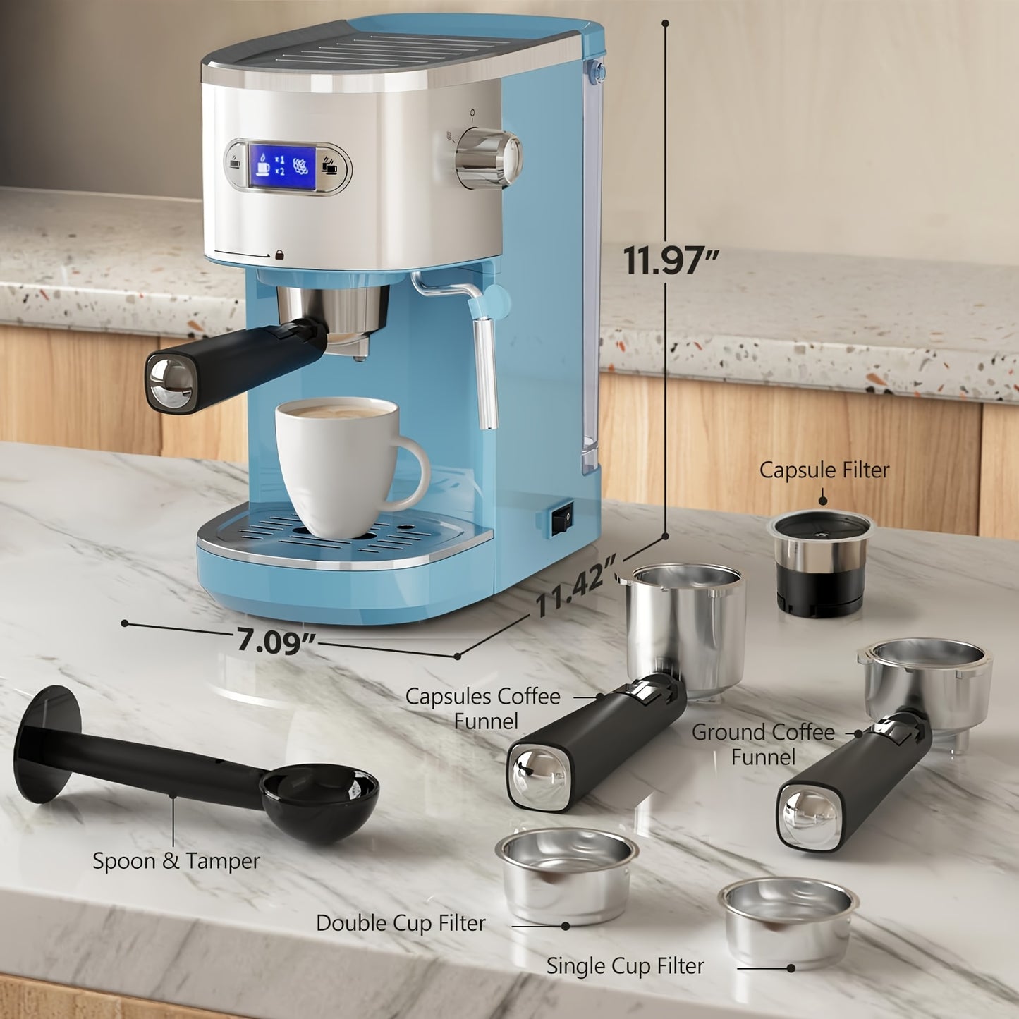 CRZOE Espresso Machine With Powerful Built-In Grinder