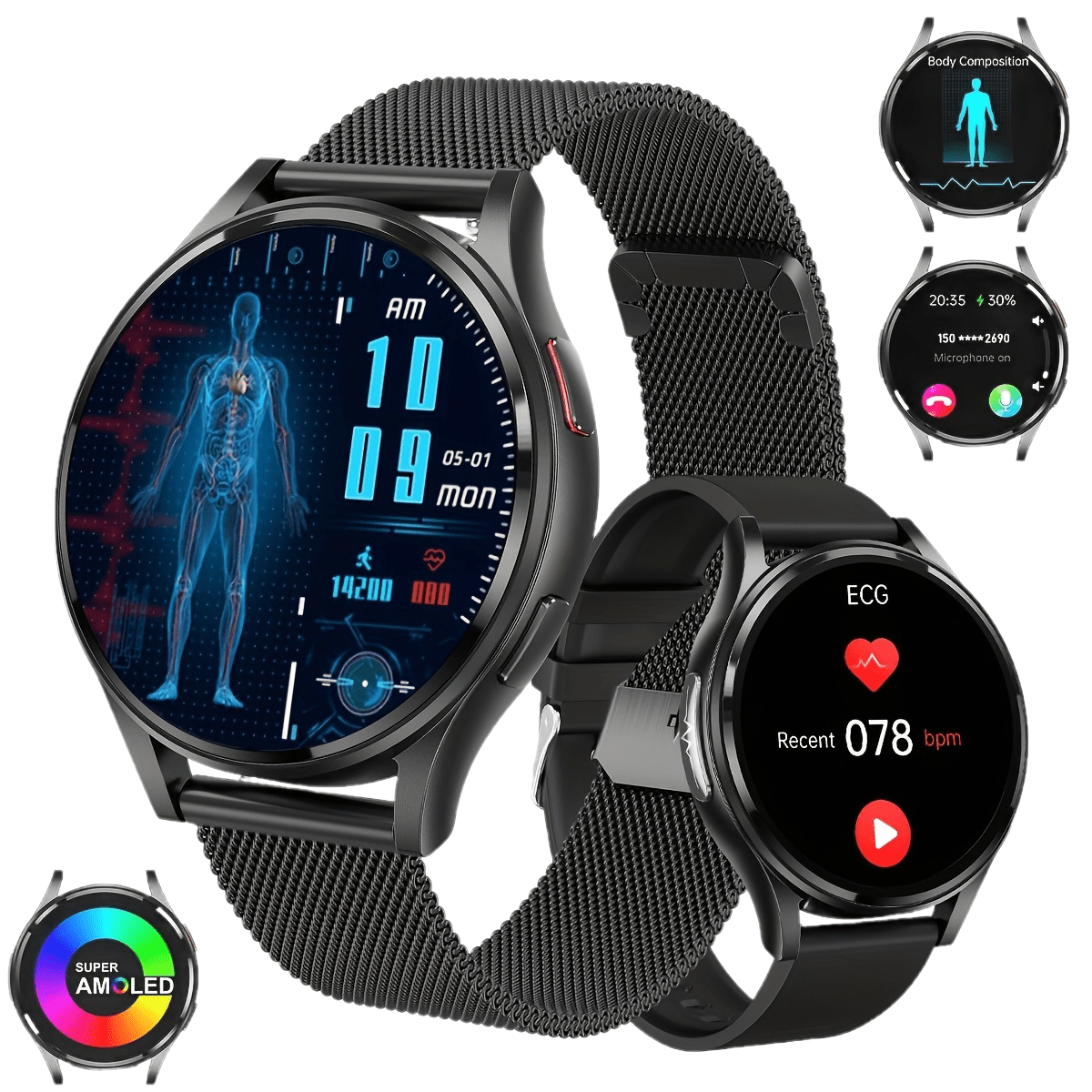 New Smartwatch for Women And Men 1.43-inch AMOLED Screen BT5.3 Calling 130 Sports Modes SOS AI Intelligent Voice Sports Tracking Message Reminders Fitness Tracker for IPhoneAndroid Ultra-Thin Smartwatch Wearable Smartphone