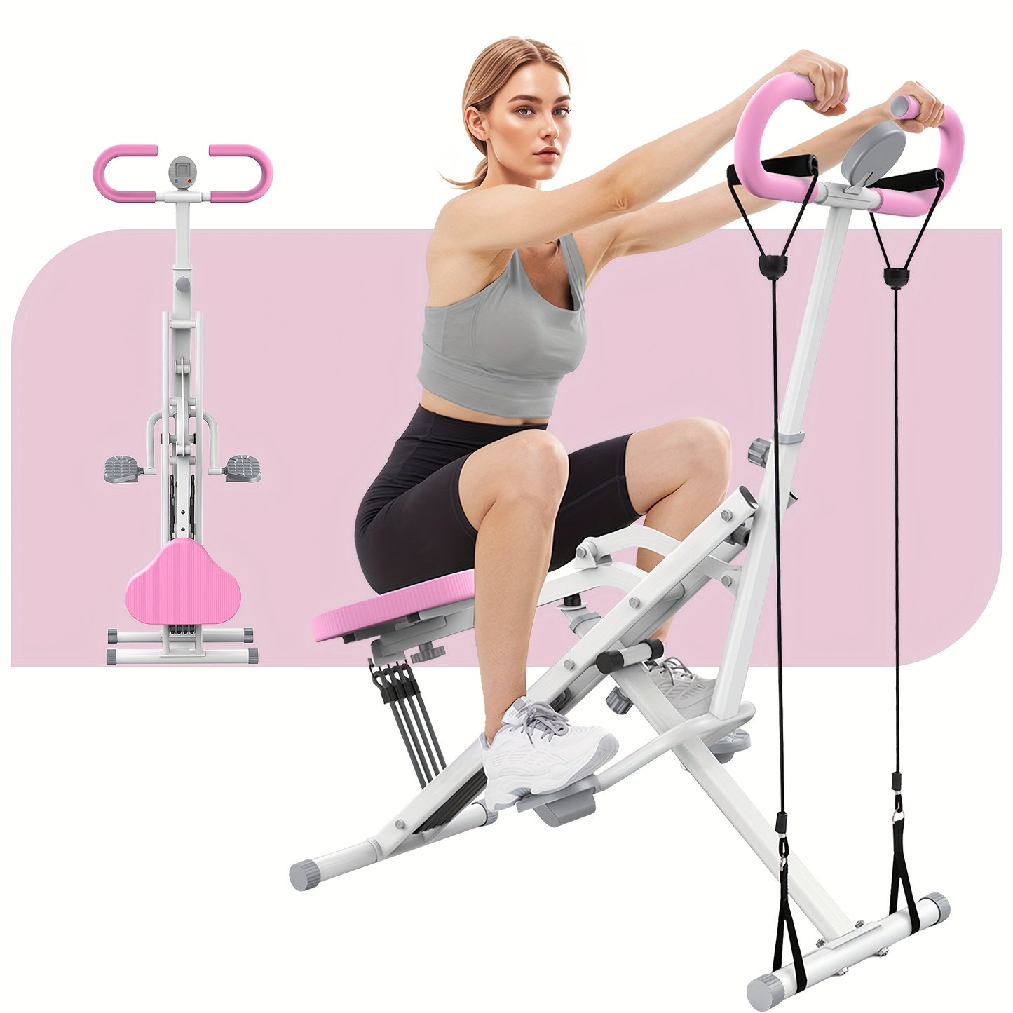 Squat Machine for Home Foldable Exercise Equipment Squat Rowing Machine with 3 HighStrength Resistance Band, Without Battery