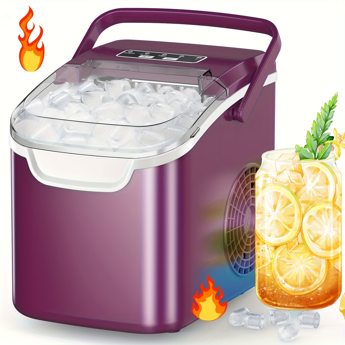 Ice Makers Countertop, Portable Ice Maker Machine with Self-Cleaning, 26.5LBS/ 24Hrs, 6 Mins/ 9pcs Bullet Ice, Ice Scoop and Basket, Handheld Ice Maker for Kitchen/ Home/ Office/ Party, Red.