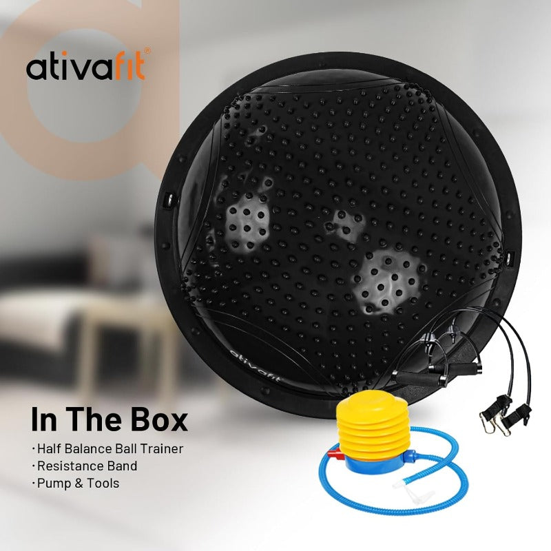 ATIVAFIT Half Exercise Ball With Massage Granules Resistance Bands