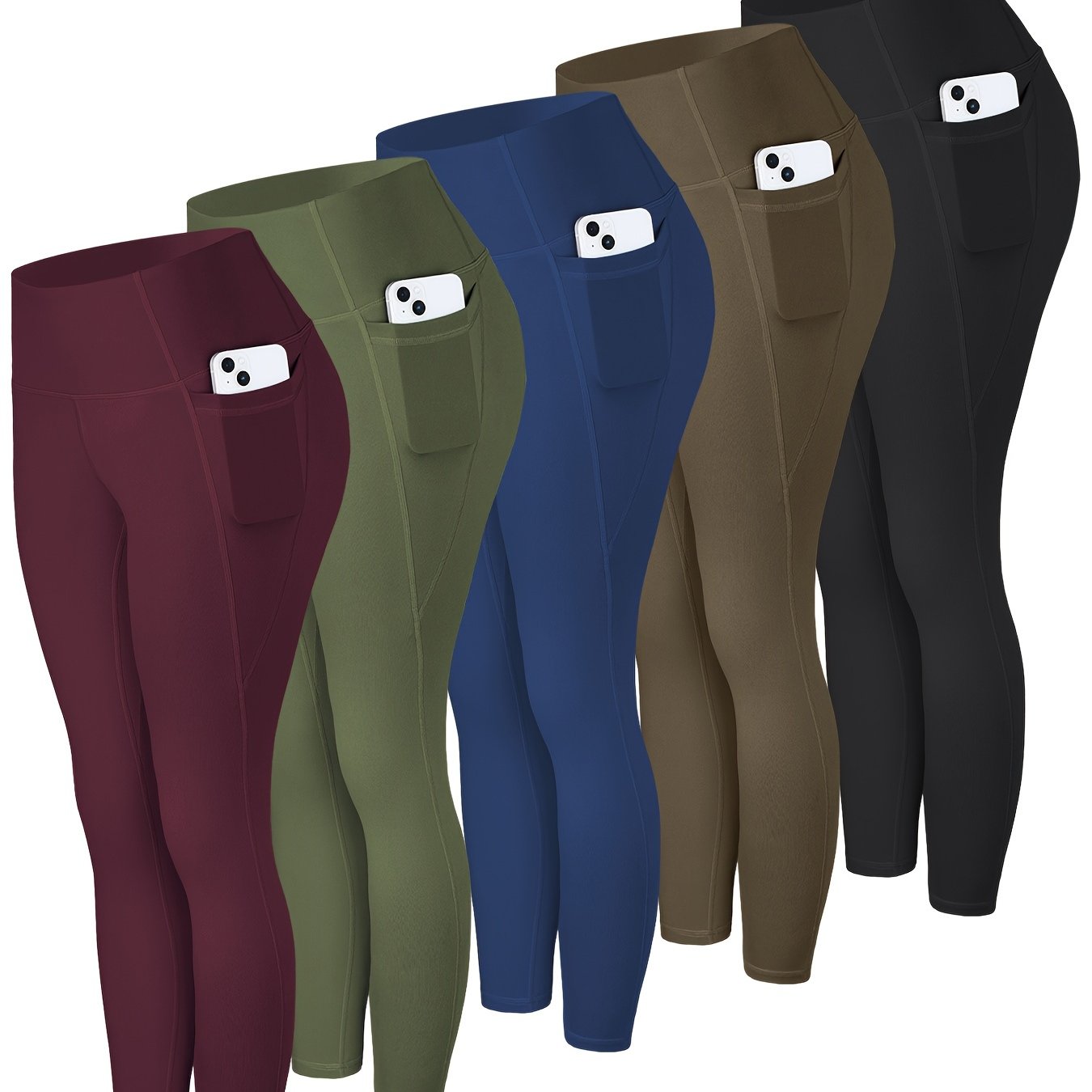 LINOZO Leggings With Pockets, High Waist Cropped Polyester