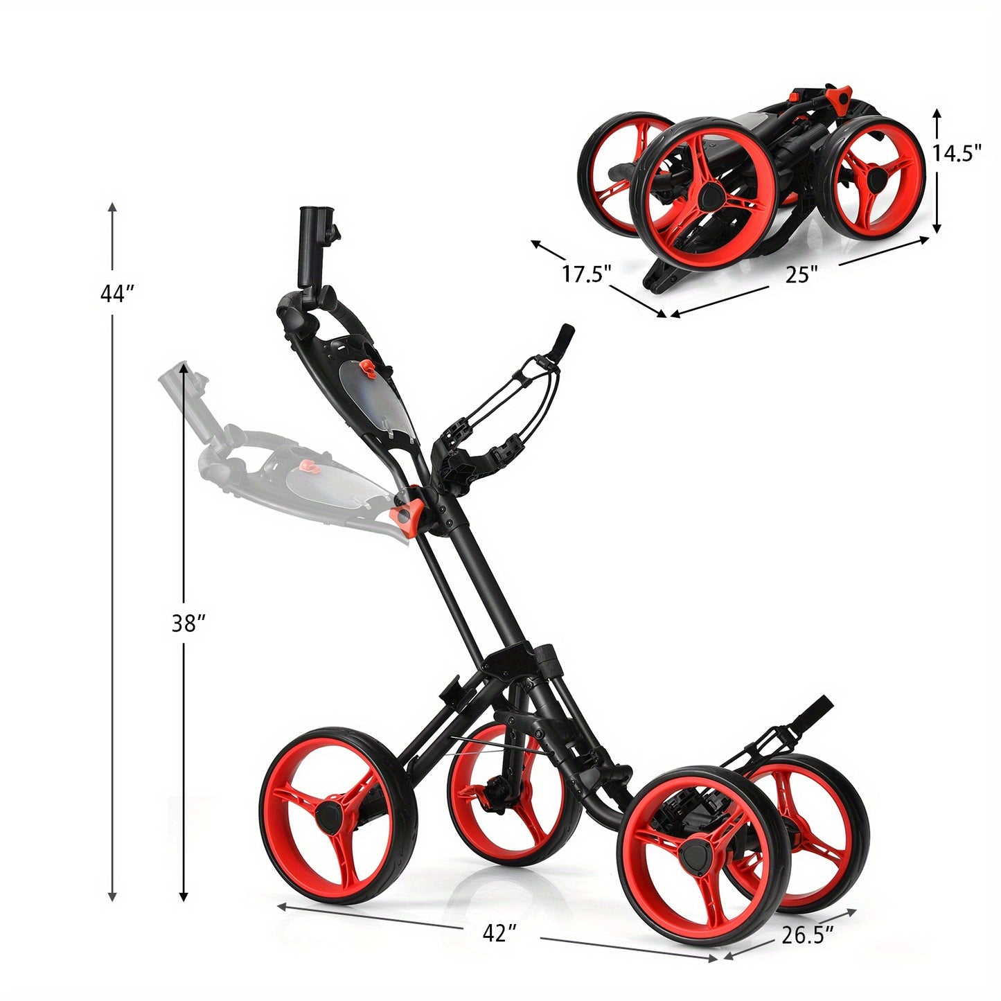 SAFSTAR Folding 4 Wheel Golf Push Cart | Stainless Steel with Brake and Scoreboard, Adjustable Handle