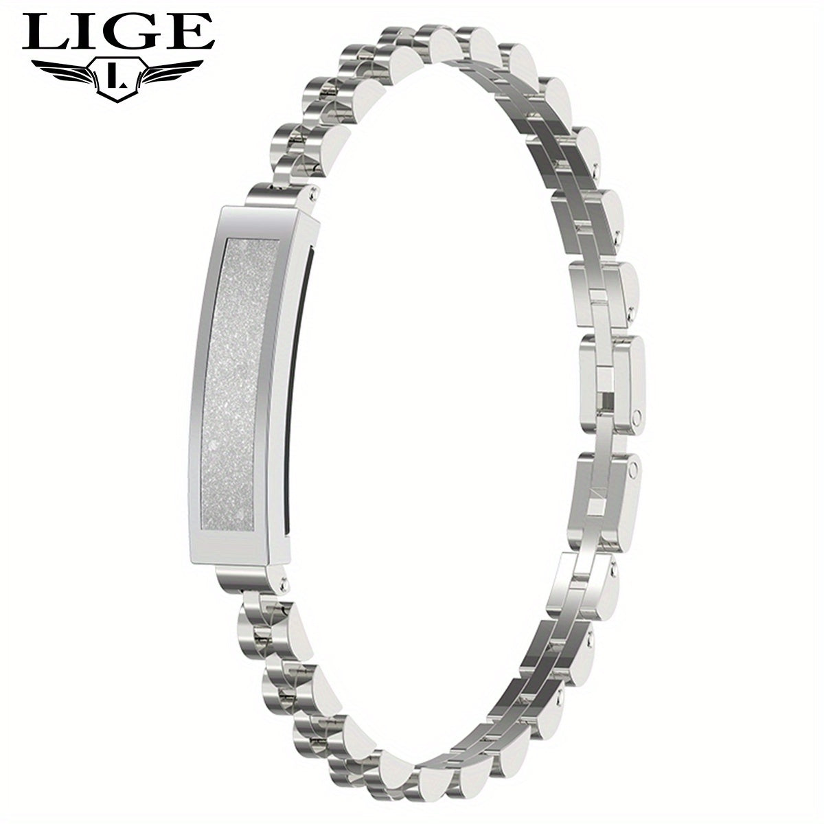 LIGE Smart Bracelet Square Face Metal Chain Link Fitness Tracker