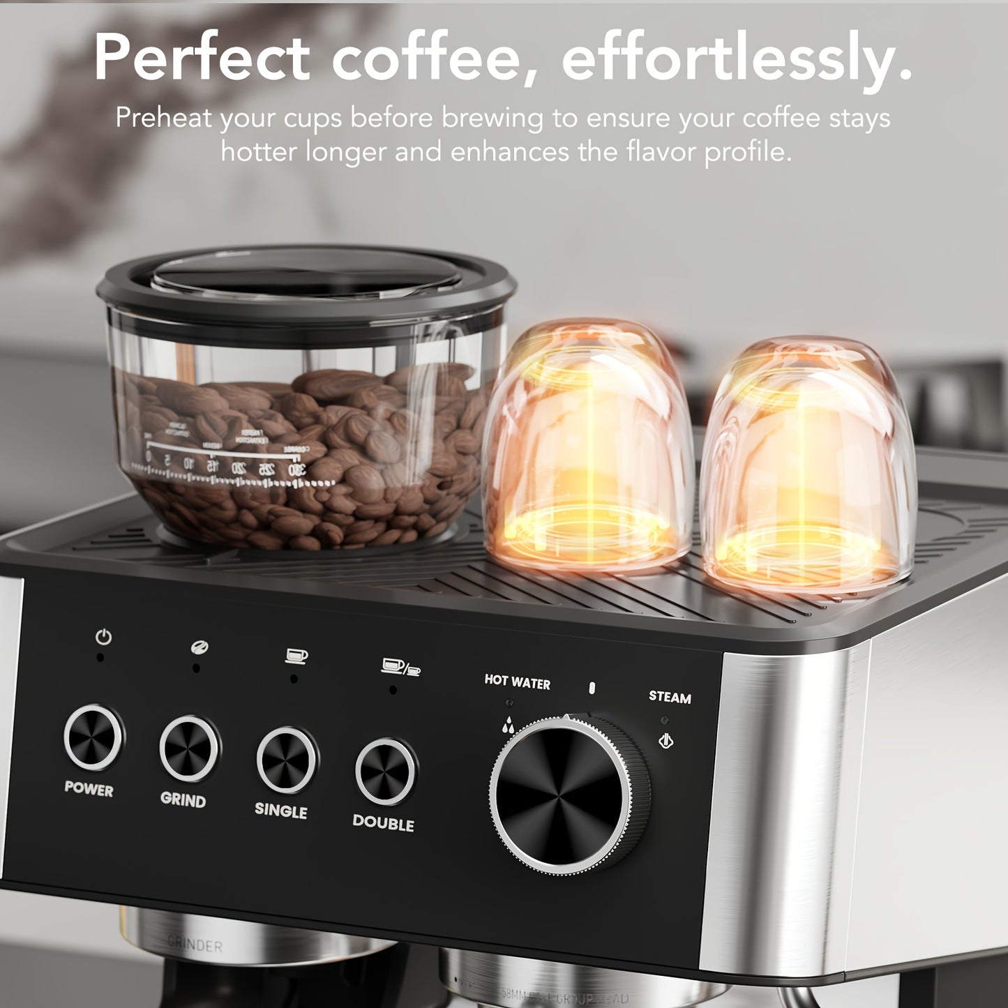 KNDKOCoffee Espresso Machine With Built-In Grinder Stainless Steel