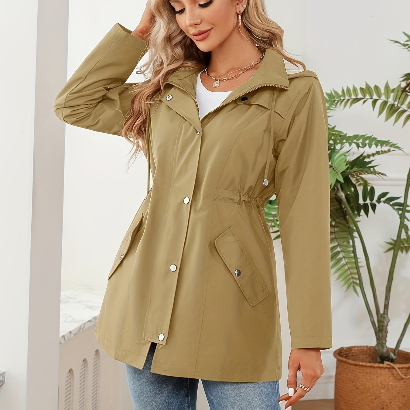 KTILG Women Outdoor Raincoat Hooded Lightweight Waterproof Jacket