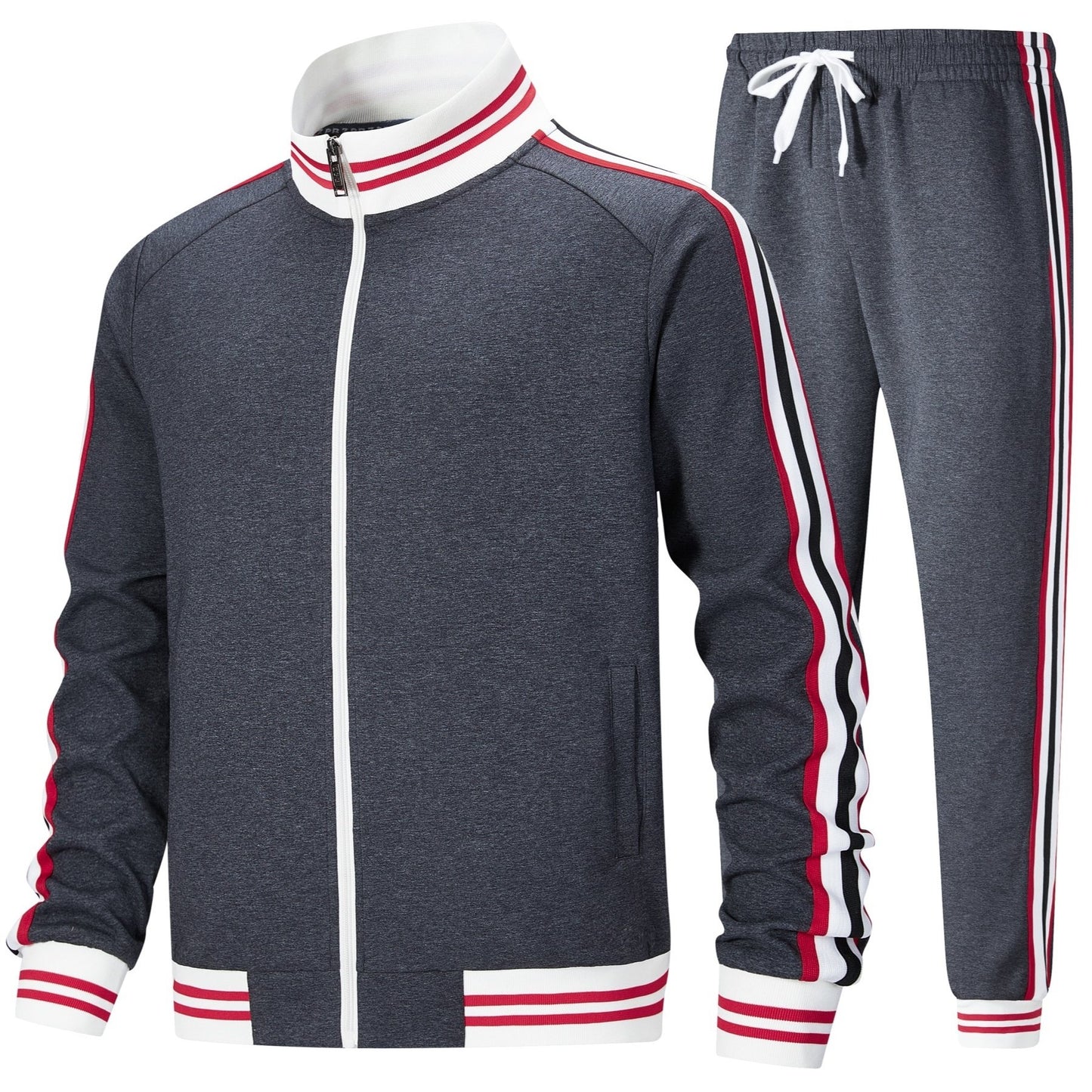 Men's Track Suit Set Polyester Zip Jacket And Pants 2pc