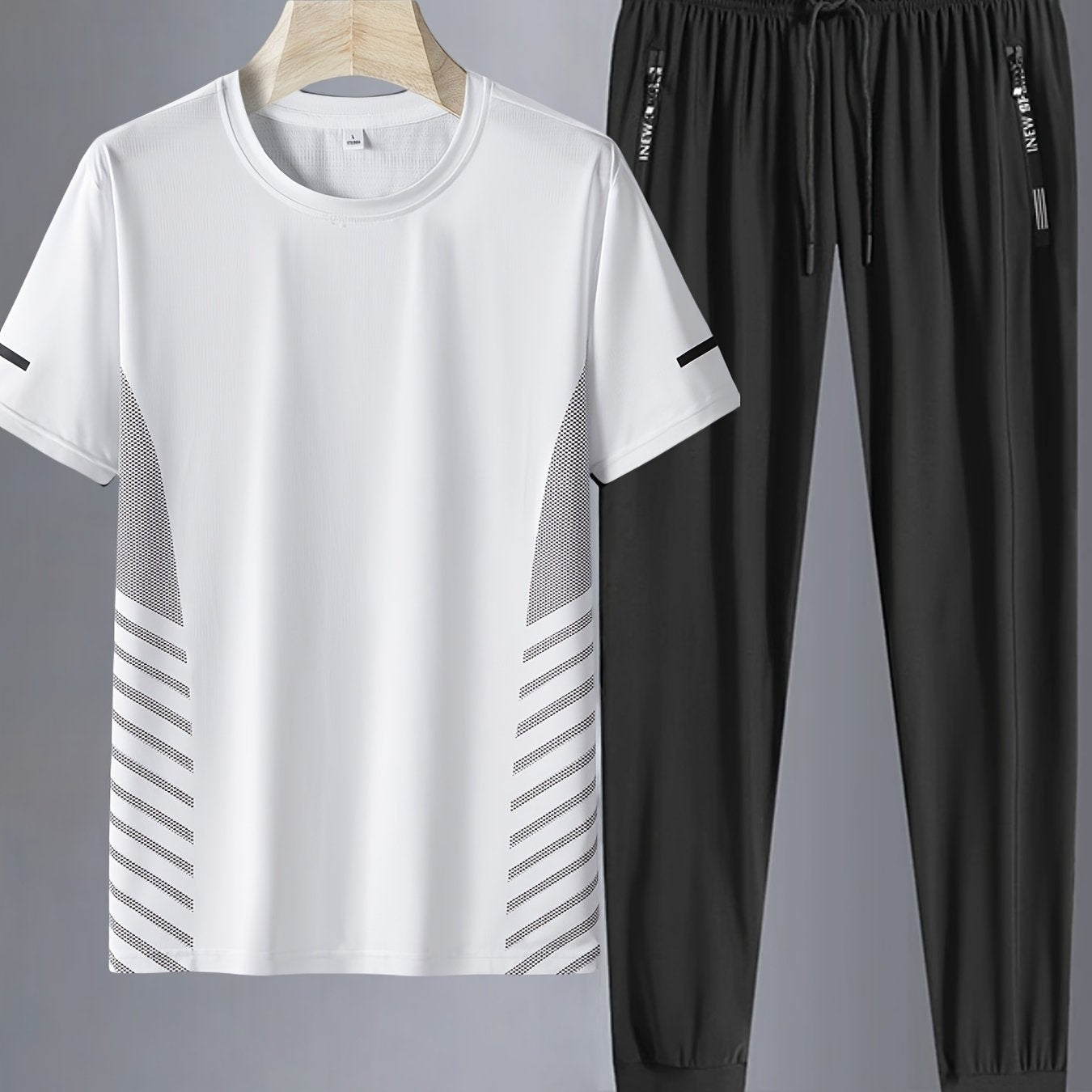 Men's Casual Athletic Set Breathable Polyester T-Shirt And Joggers