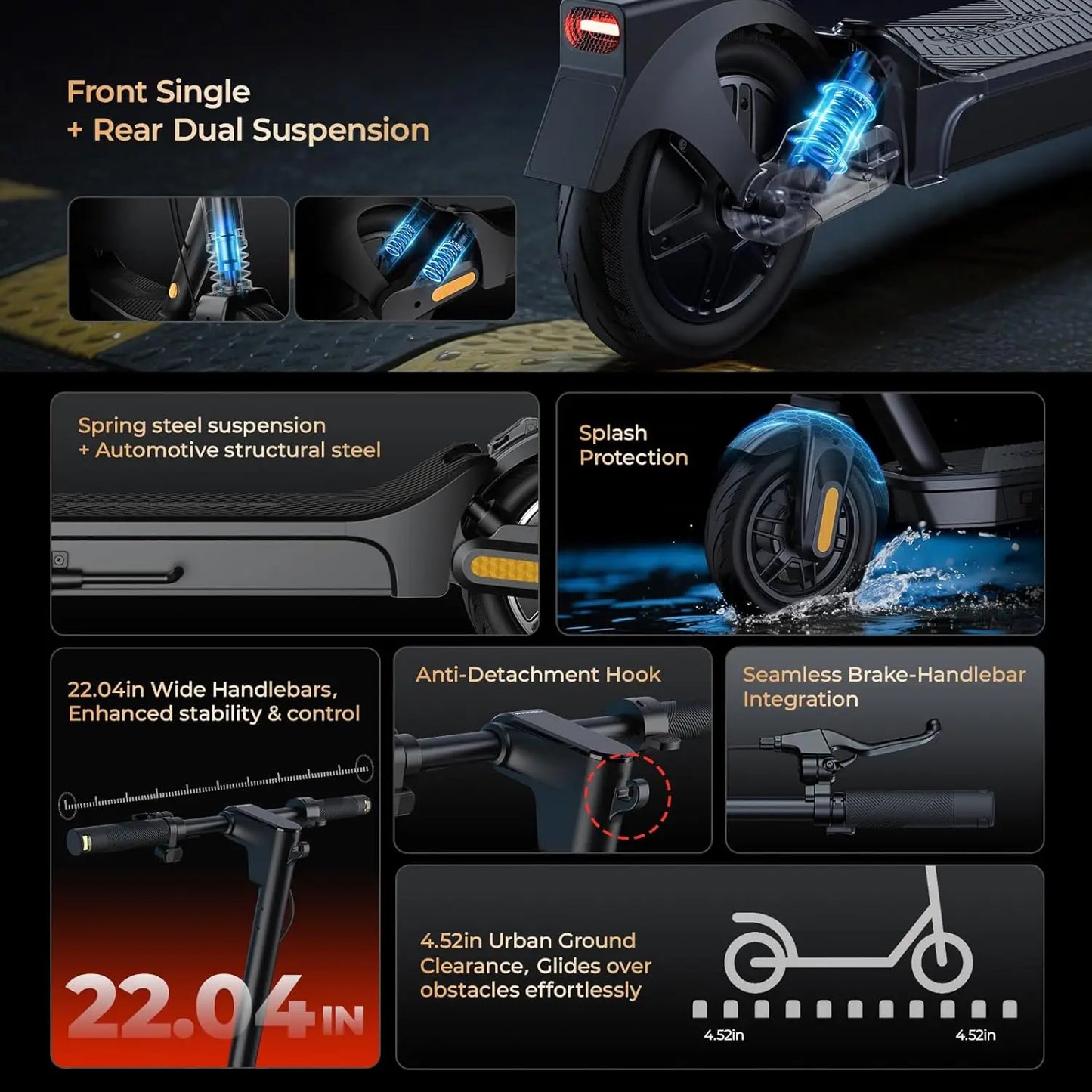 Foldable Adult E-Scooter 1000/500W 20MPH 10/8.5 Inch Non-slip Tire 40/20 Miles Long Range Dual Shock Absorption APP Control