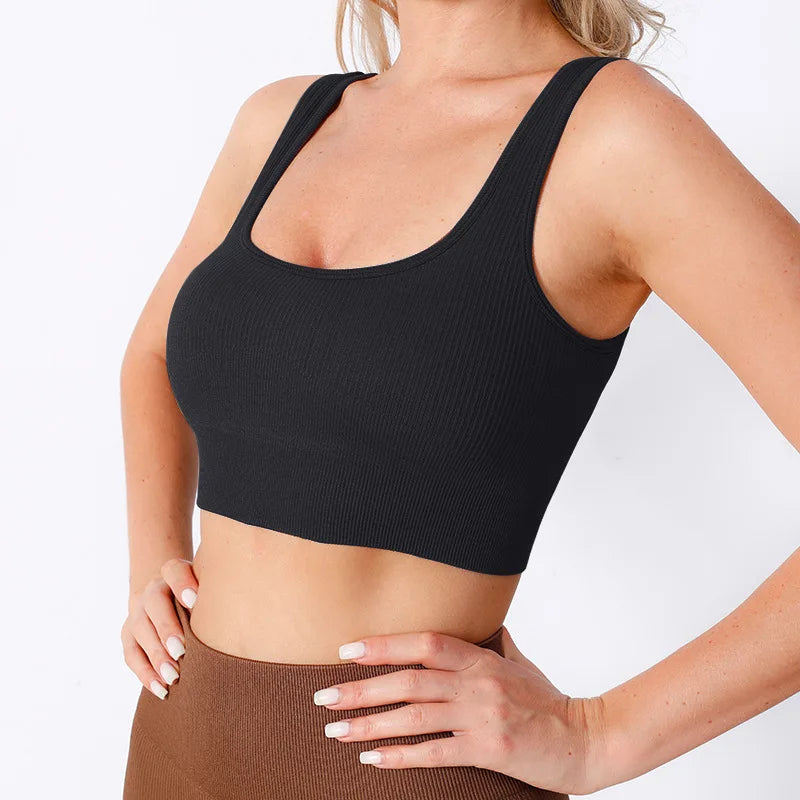Ribbed Seamless Women Gym Yoga Sports Bra Summer Sexy Push Up Crop Underwear Vest Female Comfotable Running Athletic Sportswear