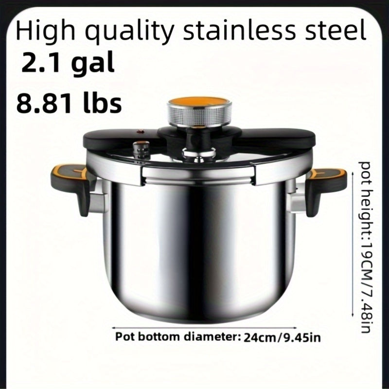 Stainless Steel Pressure Cooker - High-Pressure Fast Cooking with One-Touch Locking Lid, Induction & Gas Stove Compatible, 201 Stainless Steel Construction, Safety Valve & Pressure Gauge, Lightweight & Durable for Indoor/Outd