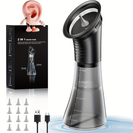 Electric Ear Wax Removal System Pro - -Grade Hydraulic Ear Cleaner Kit with 3-Speed Settings, USB- (Rechargeable), Water Temp Sensor & Visual Waste Tank | for home Ear Hygiene Care, Dry/Dirty Storage System