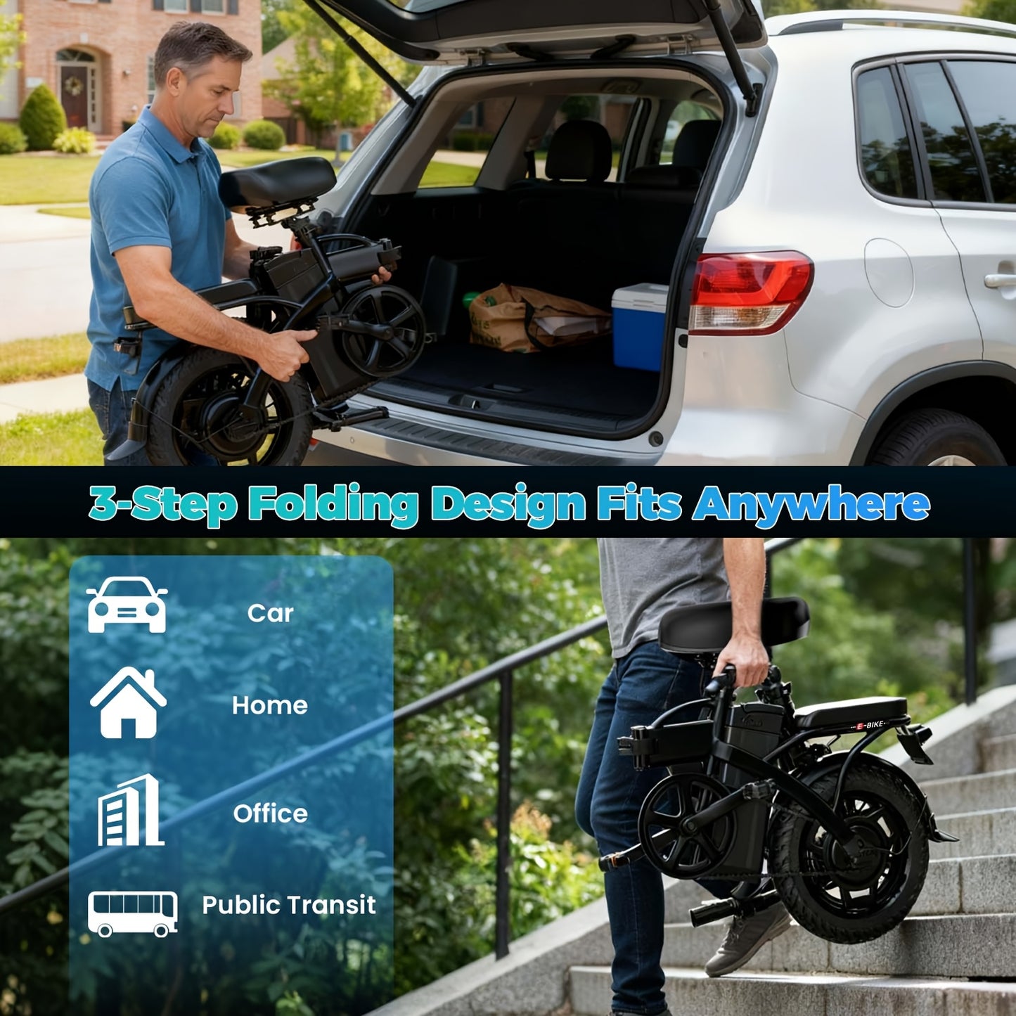 Folding Electric Bicycle 740W Motor, Removable 48V Battery