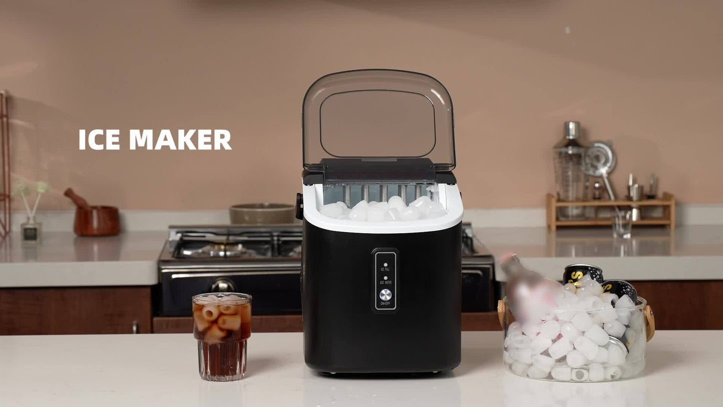 26/29Lbs Bullet Ice Maker, Produces Ice in 6 Minutes, Features Self-Cleaning, And Is a Portable Countertop Ice Machine Complete with a Scoop And Basket, Suitable for Home, Office, RV, Or Camping