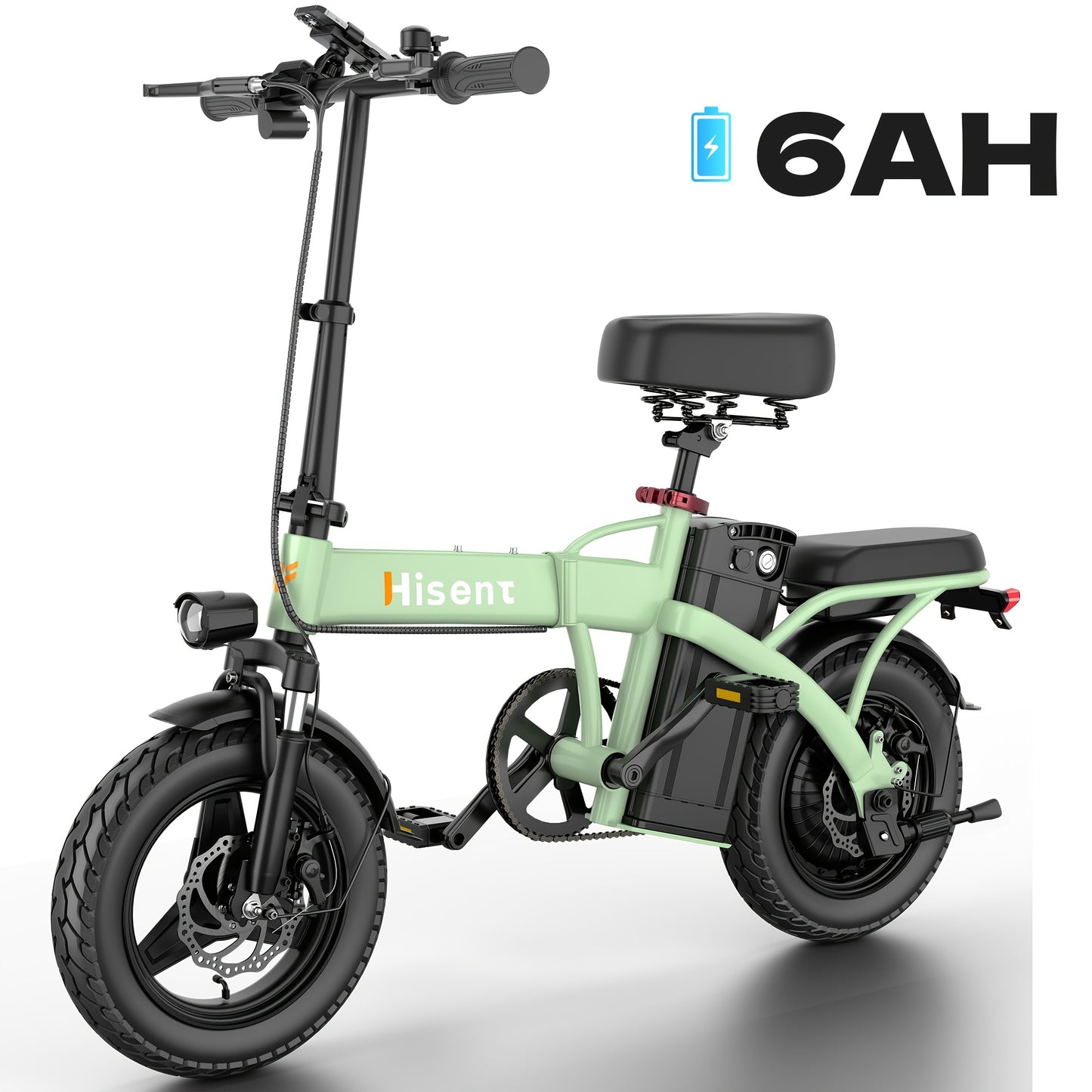 Hisent Adult Folding Electric Bike | 500W Rated, 740W Brushless Motor, 48V 6Ah/10Ah/15Ah/17.5Ah Lithium Battery, 8-32 Miles Range, 14 High-quality Tires, Alloy Steel Frame, LCD Display, Front and Rear