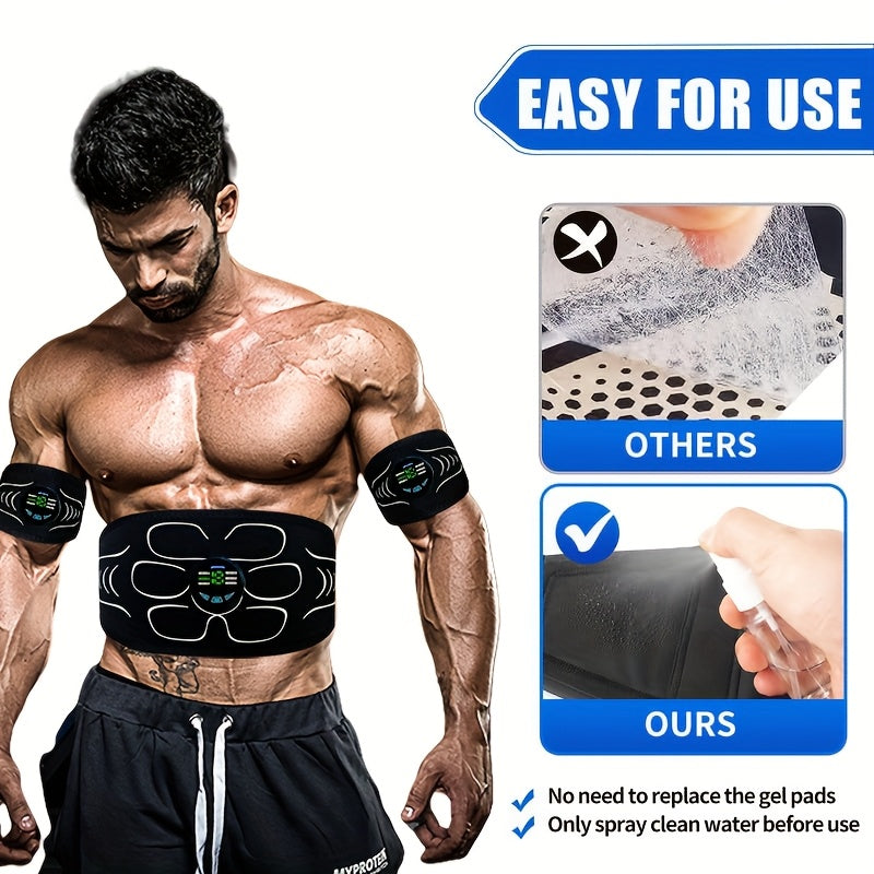 Rechargeable EMS Muscle Stimulator, ABS Fitness Belt, Abdominal Muscle Training And Physical Stimulator - Full-body Relaxation And Fitness, Suitable for Travel, Home Massage, Office, Etc. (Set Includes Abdominal Trainer *1+ A