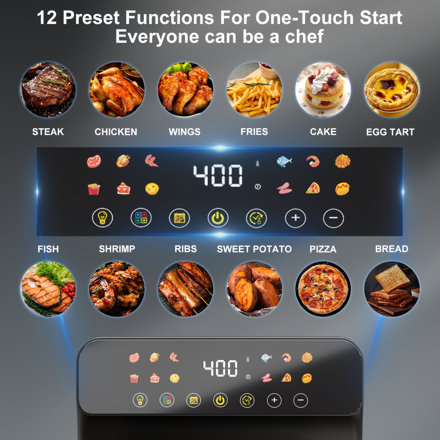 12Qt Large Air Fryer Toaster Oven Combo, Extra Large Countertop Convection Oven with Digital Touchscreen, 12 Presets, Easy-View Window, Nonstick & Dishwasher-Safe, Bake, Roast, Reheat, Black, Air Fryer Oven