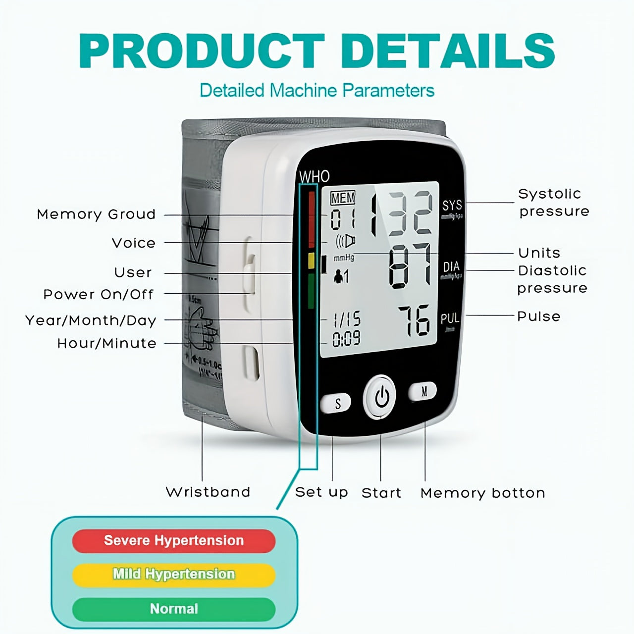 Rechargeable/Battery- Digital Wrist Blood Pressure Monitor with Large LCD Display & Voice Alerts (Optional) - Portable Cuff Suitable for, Travel, Management - Device with Memory Storage