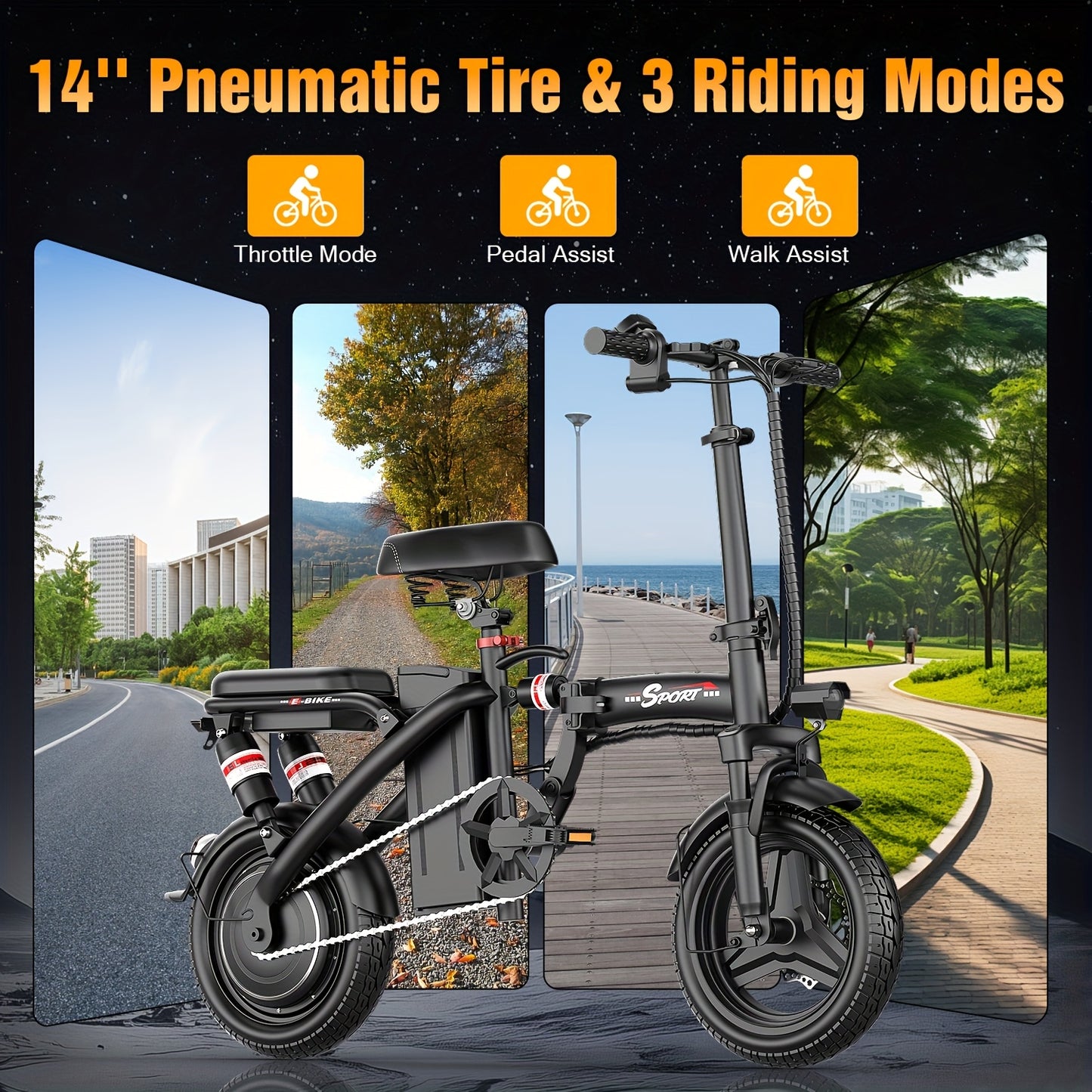 Electric Bike Folding 650W 48V Rechargeable Battery