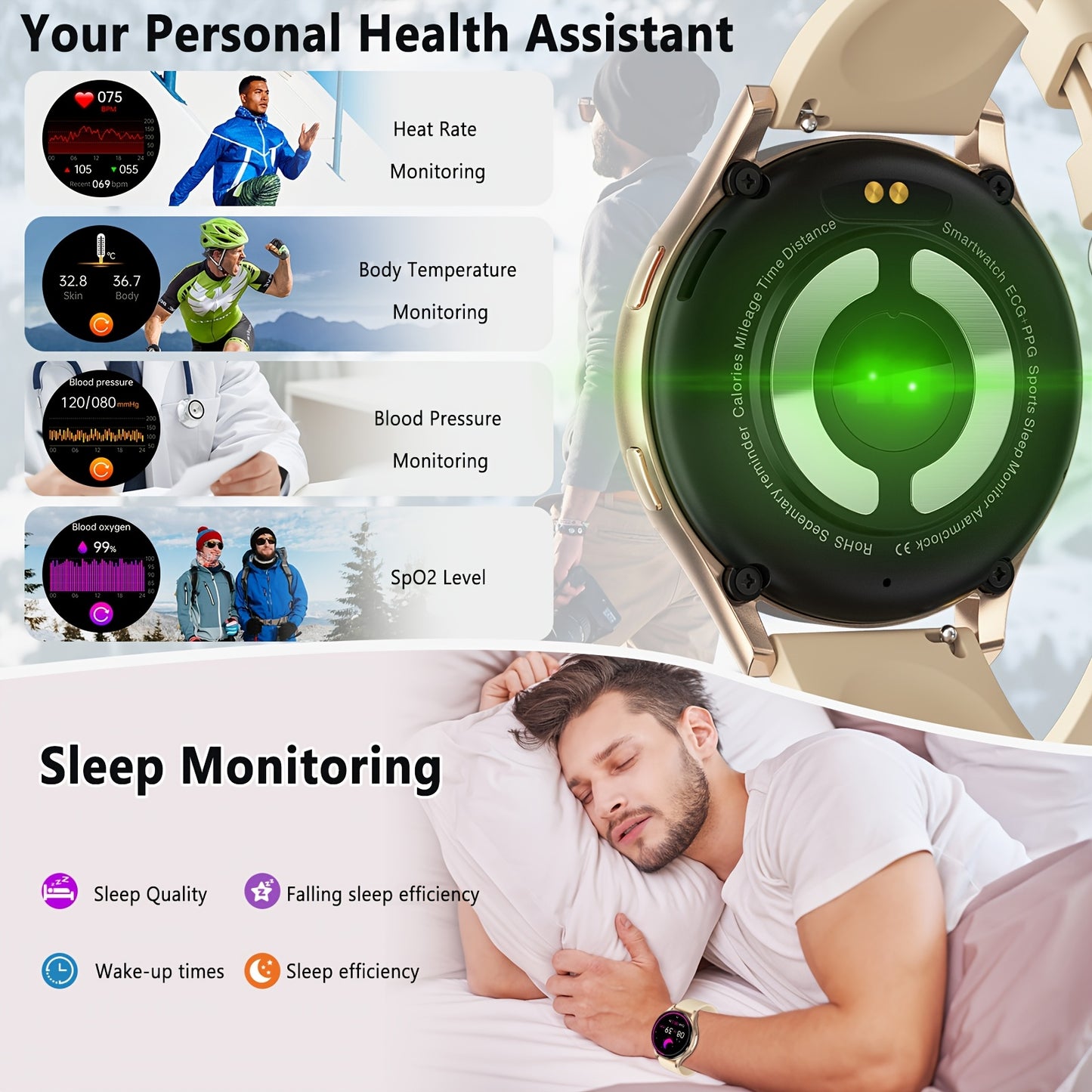 Women Men New Smart Watch, 260mAh Battery, 1.43'' AMOLED Screen, BT5.3 Call, 130+ Sport Modes, SOS Emergency Call, AI Intelligent Voice, Motion Tracking, Weather Forecast, Message Reminder, Fitness Tracker for IOS & Android,