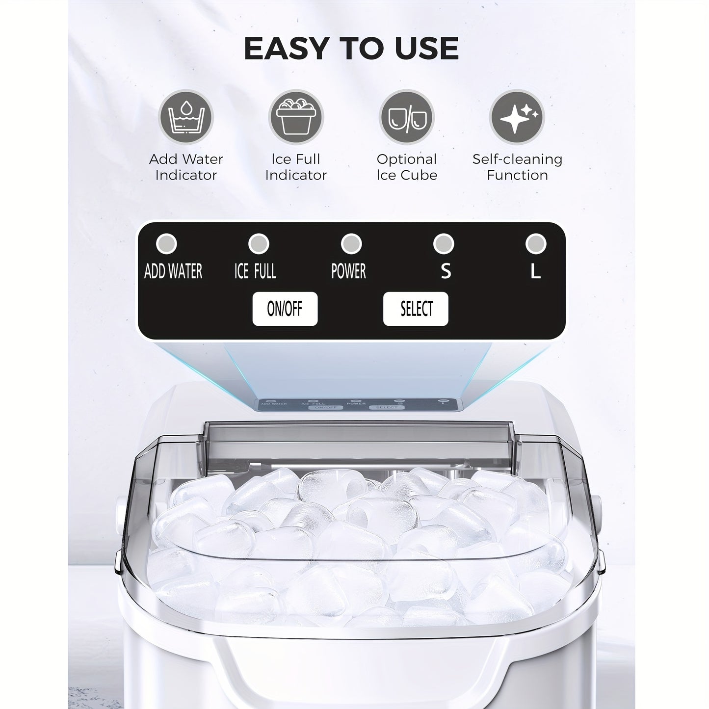 Countertop Ice Maker, Portable Ice Maker, Self-Cleaning Ice Maker, 26.5 Lbs/24 Hours, 9 Ice Cubes Ready in 8 Minutes, for Home/Office/Kitchen