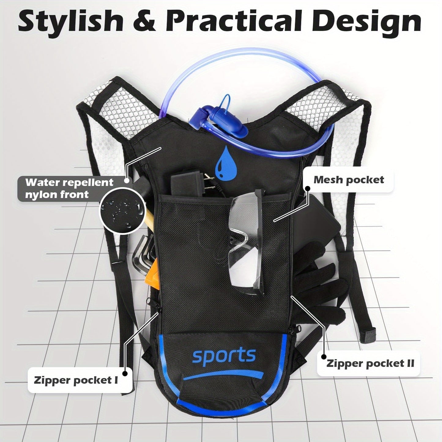 2 Pack Hydration Backpack Pack with 67.63oz Hydration Bladder, Lightweight Breathable Water Backpack with 3 Layer Pockets, Reinforced Shoulder Straps
