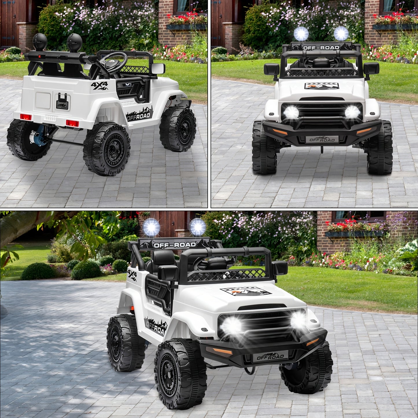 12V Battery Kids Ride On Truck | 4 Wheels Kids' Electric Vehicles Off-Road, Electric Toys Car For Kids With Remote, 3 Speed, Spring Suspension, Led Lights, Music, Christmas Birthday Children Gifts, Colors:, Red, Pink, Army Gr