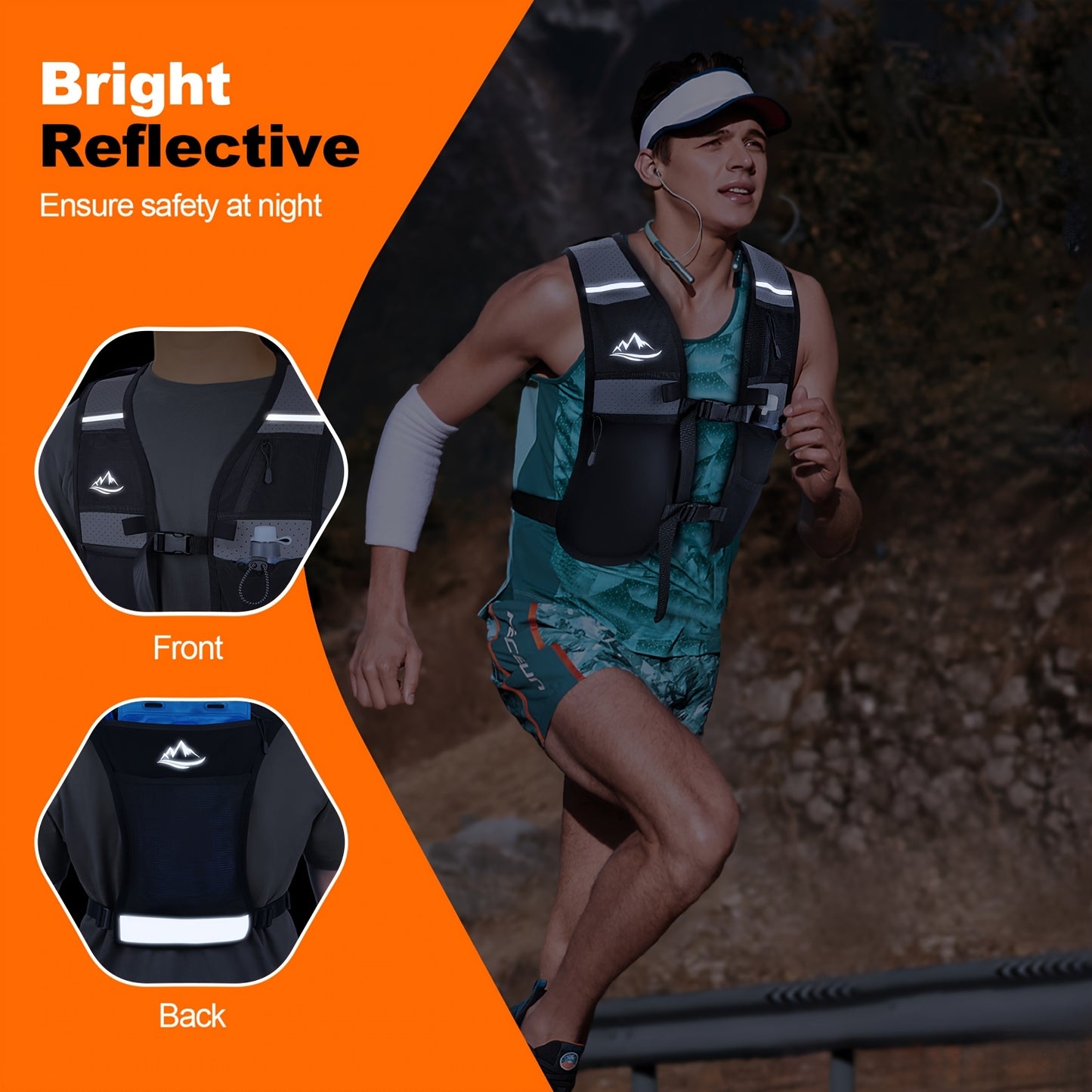 WOCBUY Running Vest for Women Men, Lightweight Breathable Hydration Vest with Large Compartment, Reflective Running Hydration Vest, Running Water Vest for Hiking Cycling Marathon Trail Jogging Race
