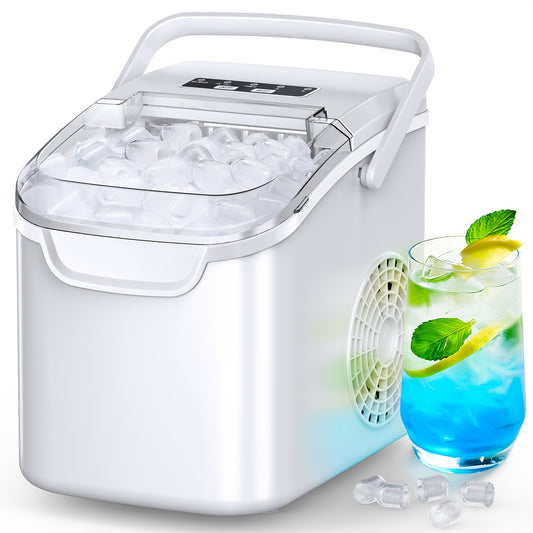 Ice Makers Countertop, Portable Ice Maker Machine with Self-Cleaning, 26.5LBS/ 24Hrs, 6 Mins/ 9pcs Bullet Ice, Ice Scoop and Basket, Handheld Ice Maker for Kitchen/ Home/ Office/ Party, Red.