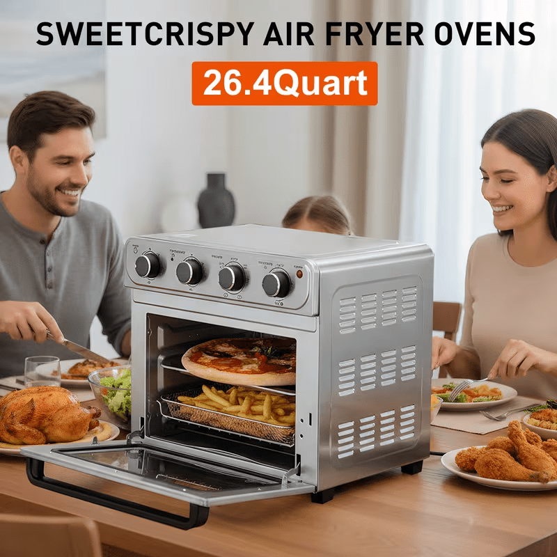 26.4QT Large Capacity Air Fryer Toaster Oven Combo - 4-in-1 Multifunctional Convection Countertop Oven with 4 Accessories, Stainless Steel, Up to 450°F