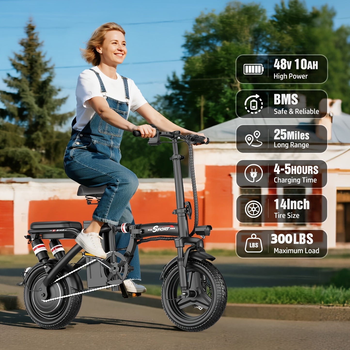 Electric Bike Folding 650W 48V Rechargeable Battery