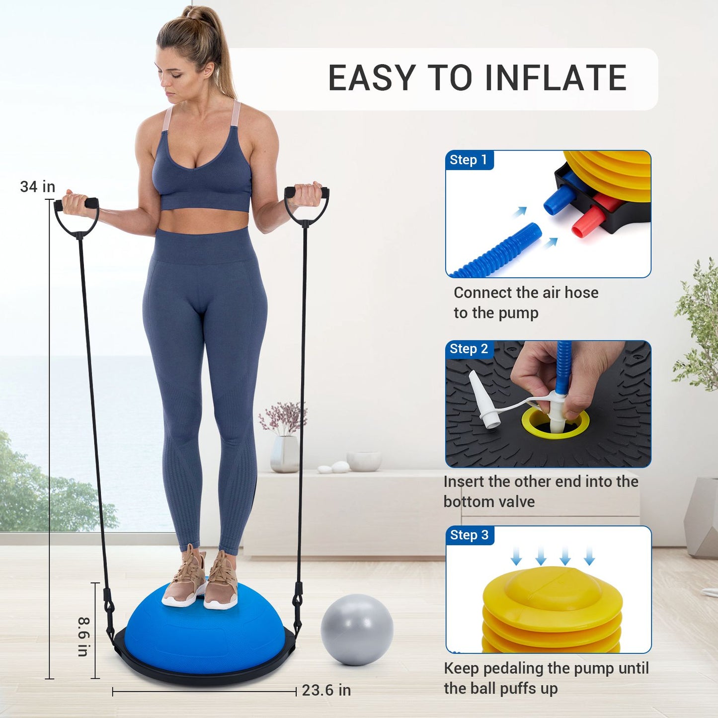 EUKER Inflatable Half Balance Ball With Nonslip Base
