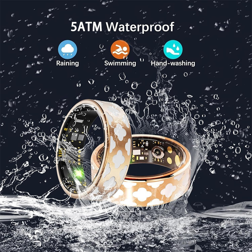 Ring Designed for Women, Featuring 5ATM Waterproof Capabilities, Tracks Activities, Stress Levels, Sleep Patterns, Menstrual Cycles, Steps Taken, Distance Traveled, And Calories Burned. This Health Tracker Is Compatible with