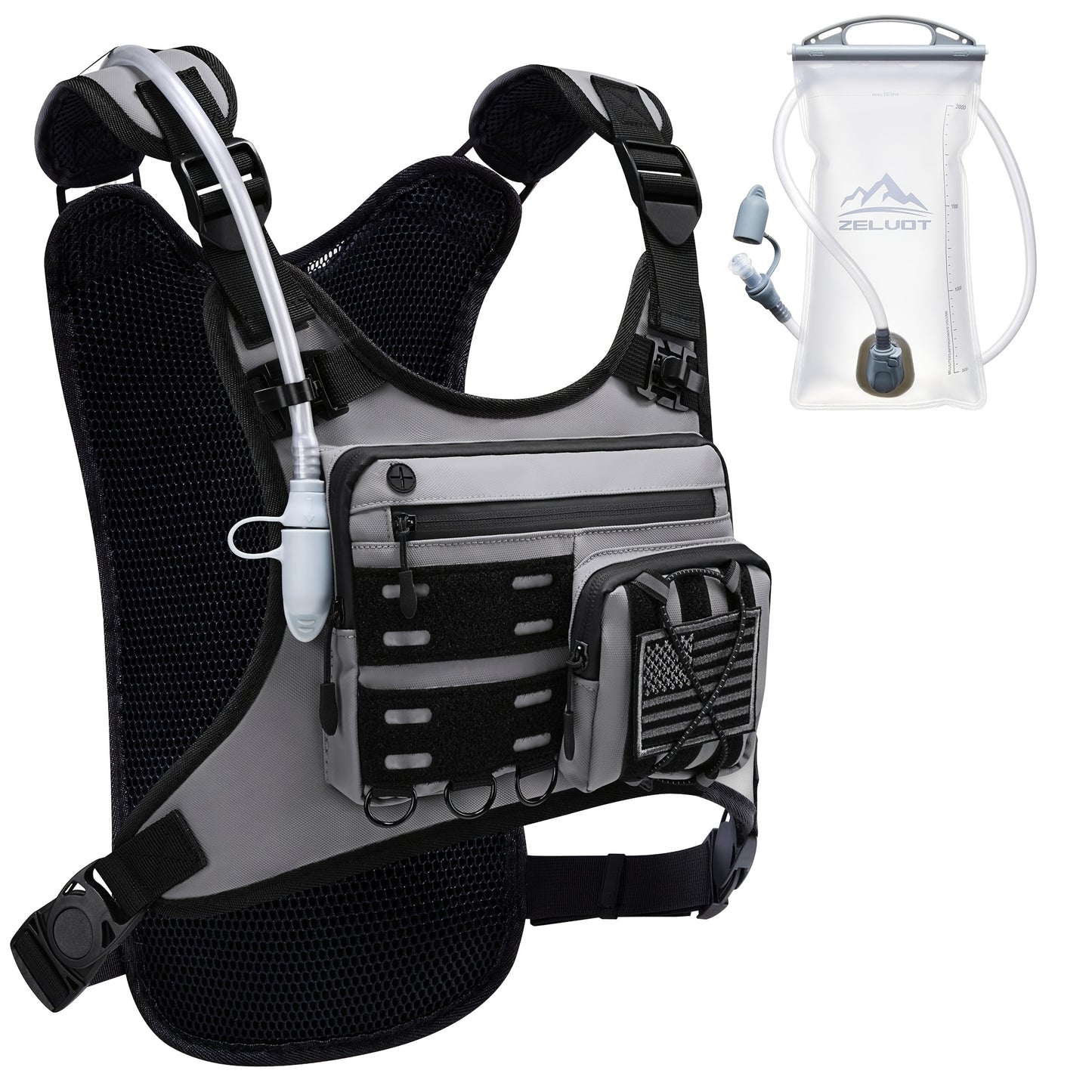 Running Vest, Lightweight Adjustable Chest Pack With Gear Holder, 2L Water Bladder, Reflective Running Hydration Vest For Women Men, USA Original Patent, For Marathon