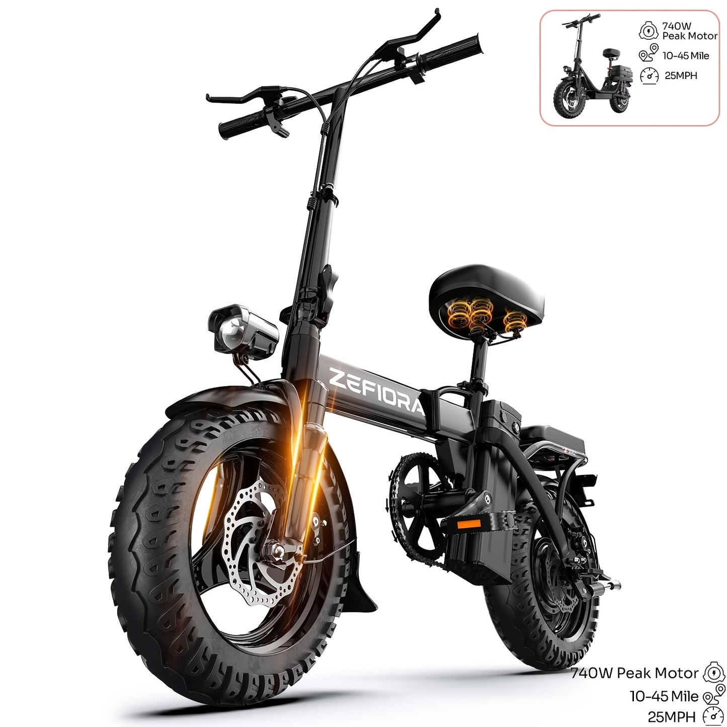 Adult Electric Bicycle, Compact Ebike Featuring a 740W Peak Motor, 48V Detachable Battery, Speeds Up to 25MPH & Ranges Between 10-45 Miles (Pedal Assist Level 1), Front Suspension, Flat-Resistant Tires, Ideal for Both Off-Roa