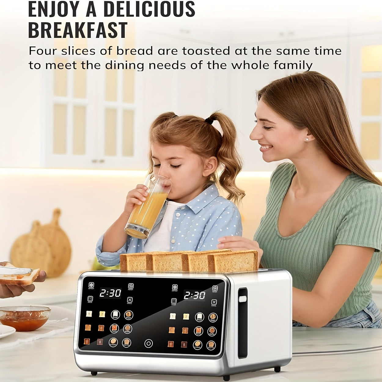 Toaster 4 Slice, Digital Smart Toaster with TouchScreen, Dual Control Panel, Single Slot Toasting, Timer, Reheat & Defrost for Bagels, Bread, Waffles, Stainless Steel Kitchen Essentials