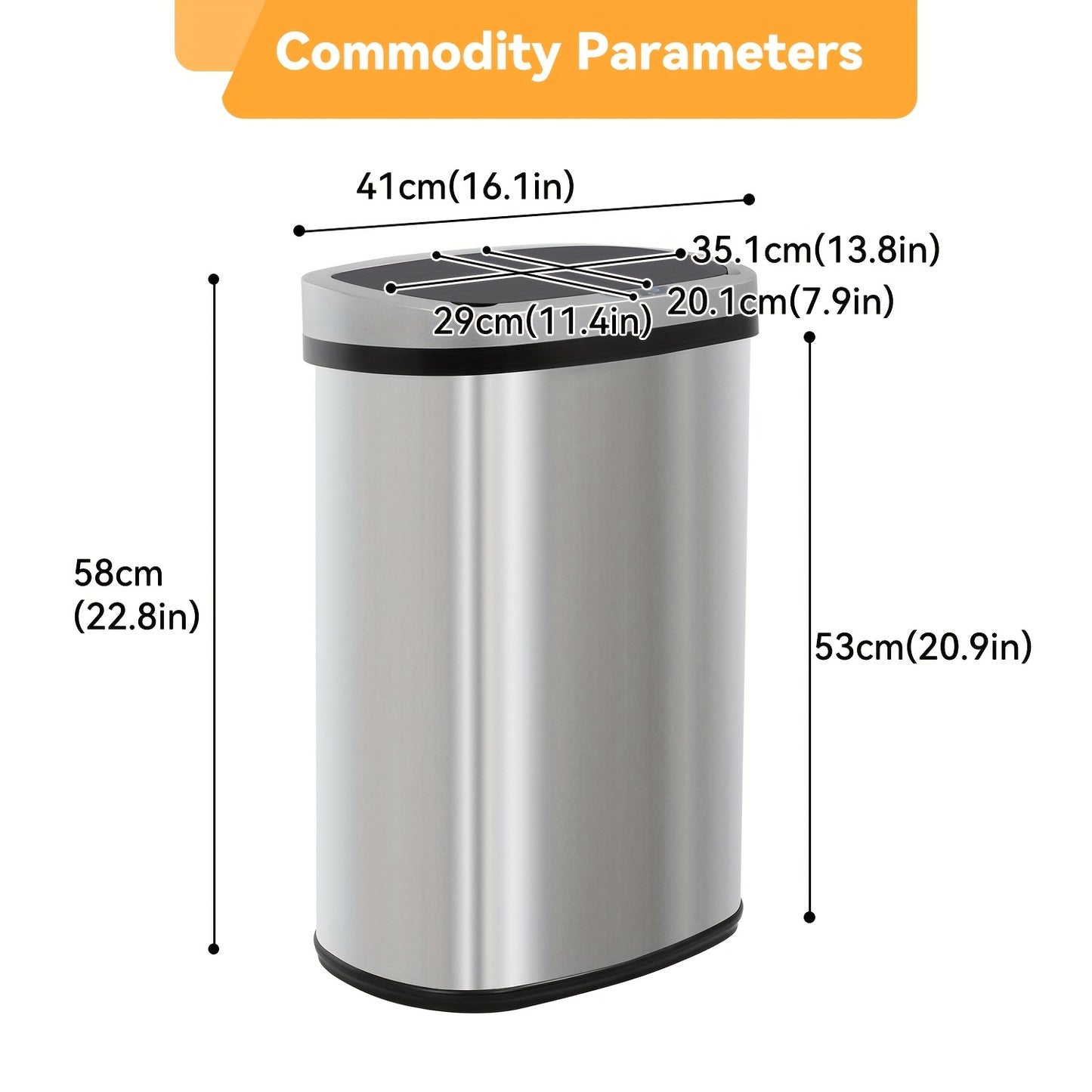 DOPINMIN Trash Can Brushed Metal Finish For Kitchen