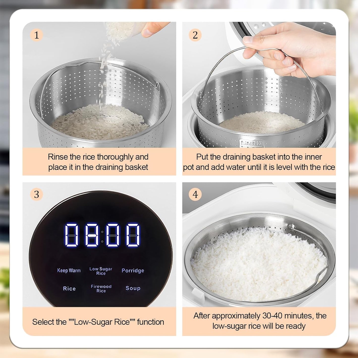 [Smart| Low-Sugar] 3L Smart Rice Cooker, Stainless Steel Steamer, Low-Sugar Cooking, Removable Ceramic Glaze Non-Stick Pot, 24H Reservation& 8H Keep Warm Function, 5 Cooking Functions, Modern Kitchen Gadget, Travel Cooking Po