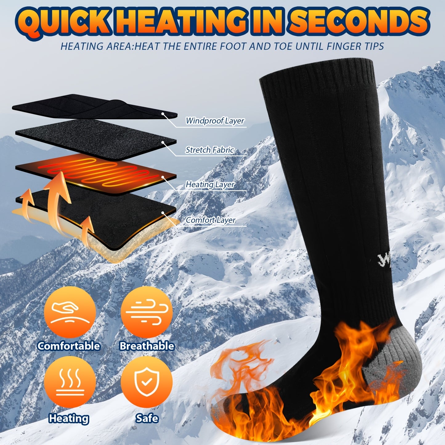 WNDY'S DREAM Heated Socks With 5000mAh Rechargeable Battery, Unisex