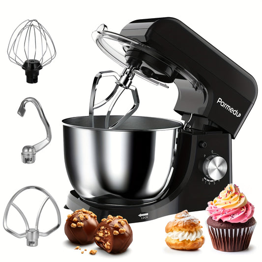 Compact Stand Mixer 11.8" D X 6.9" W X 10.4"H: 8-Speed 380 W Tilt-Head Household Food Mixer- 4.76 Qt 304 Stainless Steel Bowl with Cover& Egg Whisk& Dough Hook& Flat Beater- Electric Kitchen Stand Mixer for Baking, Pizza, Smo
