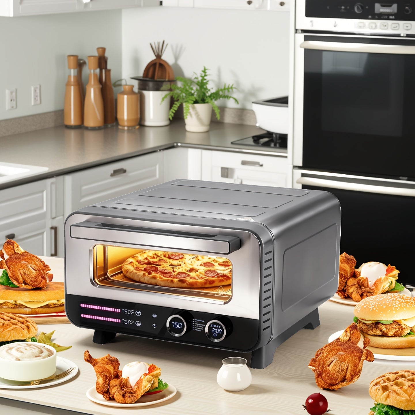Air Fryer Toaster Oven Combo, Large/ Extra Large Countertop Convection Oven, 450°F, Stainless Steel, Includes 4/7 Accessories (Rotisserie, Tray, Rack, Pan)