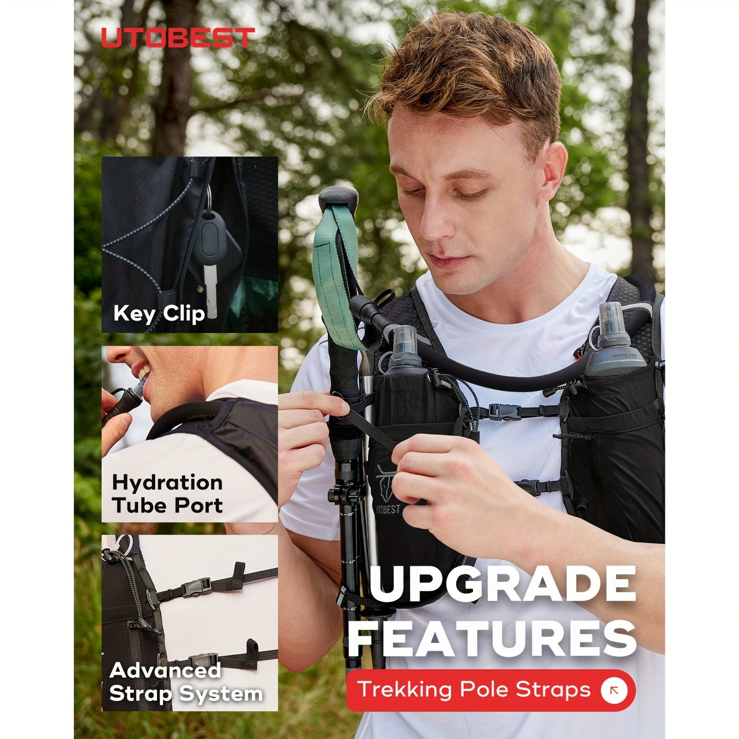 UTOBEST 5L Lightweight Multi-pocket Outdoor Running Vest Hydration Backpack Suitable For 1.5L Water Bladder