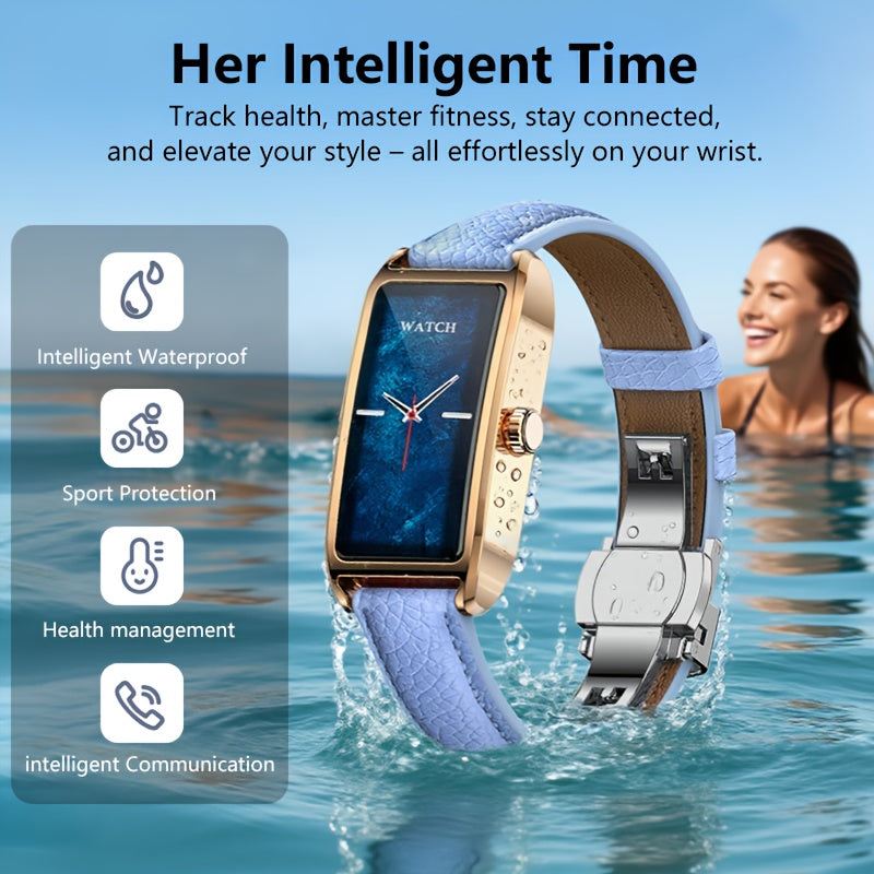 Couple smart High Quality watch, retro square dial, brown strap, Keep Health health tracking, suitable for more than ten languages and over a hundred modes, supporting exercise recording, menstrual period recording, sleep mon