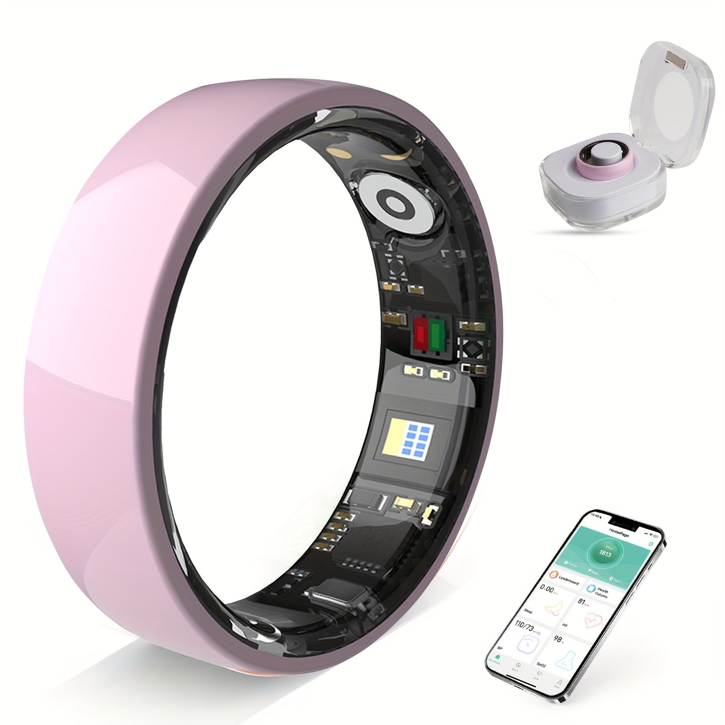 Smart Ring Stainless Steel Fitness Tracker With Crystal Case