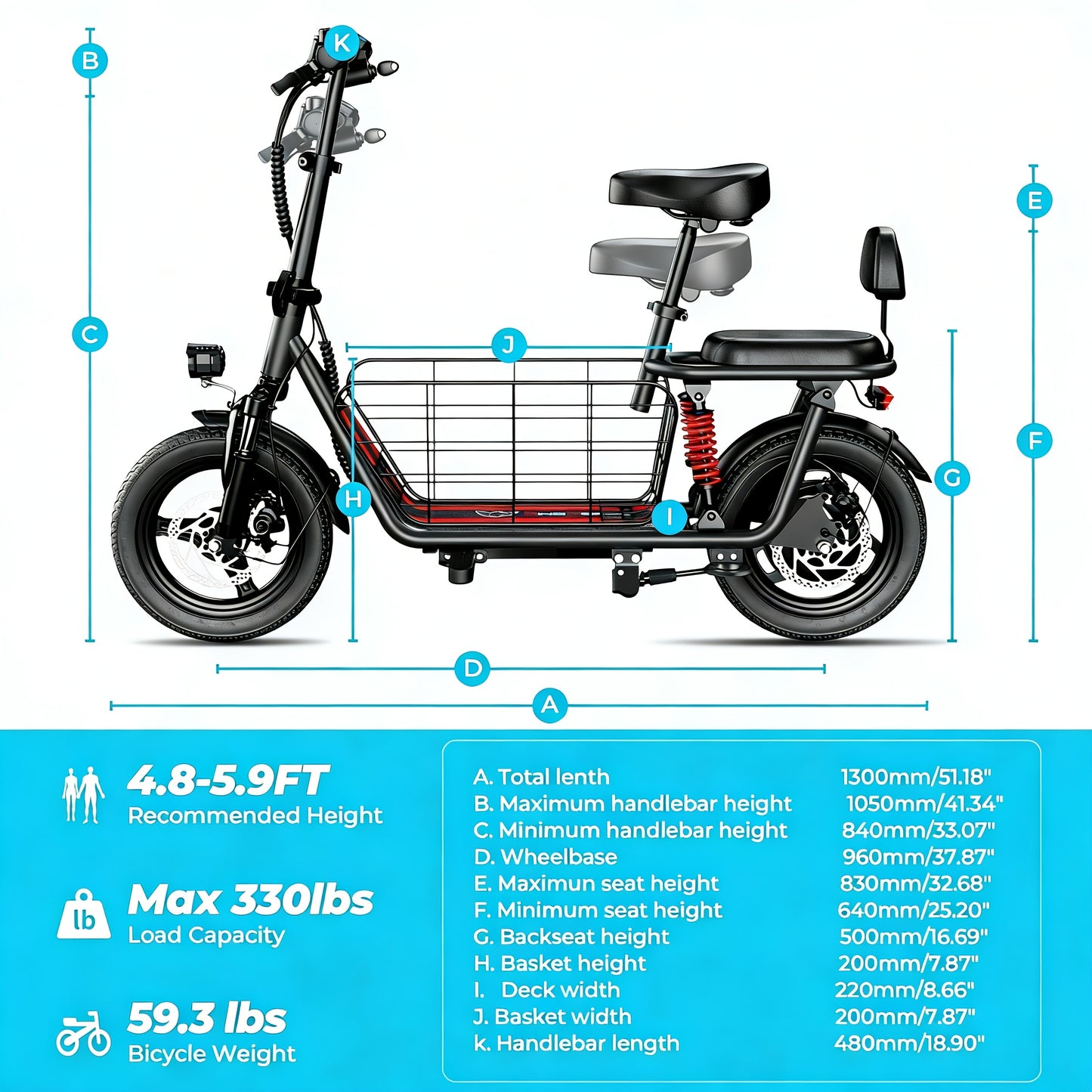749W Peak Cargo Electric Scooter - 25 Mile Range, 20MPH, Dual Suspension, LCD Display, 330lbs Max Load, Adult Ebike with Basket & Cruise Control, Commuter Bike for Urban Travel, Black, Electric Scooter for Adults, Commuter Bi