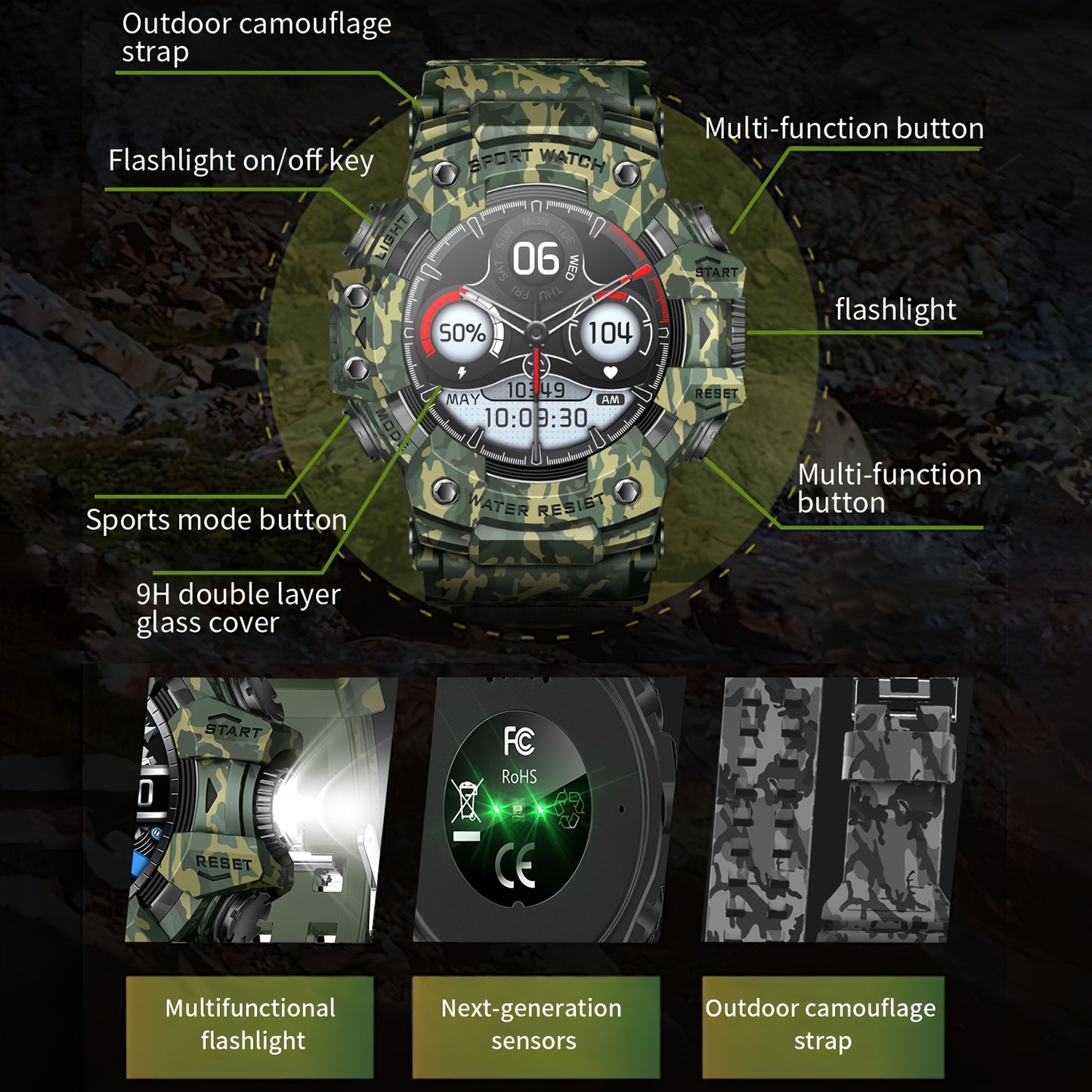 Smart Watches for Men (Answer/Make Call), Outdoor Watch with LED Flashlight, 1.32" TFT Screen Watch, 100+ Sport Modes, SOS, Sleep Tracker, Fitness Watch Health Watch for iPhone/Android - Cool Gifts for Men