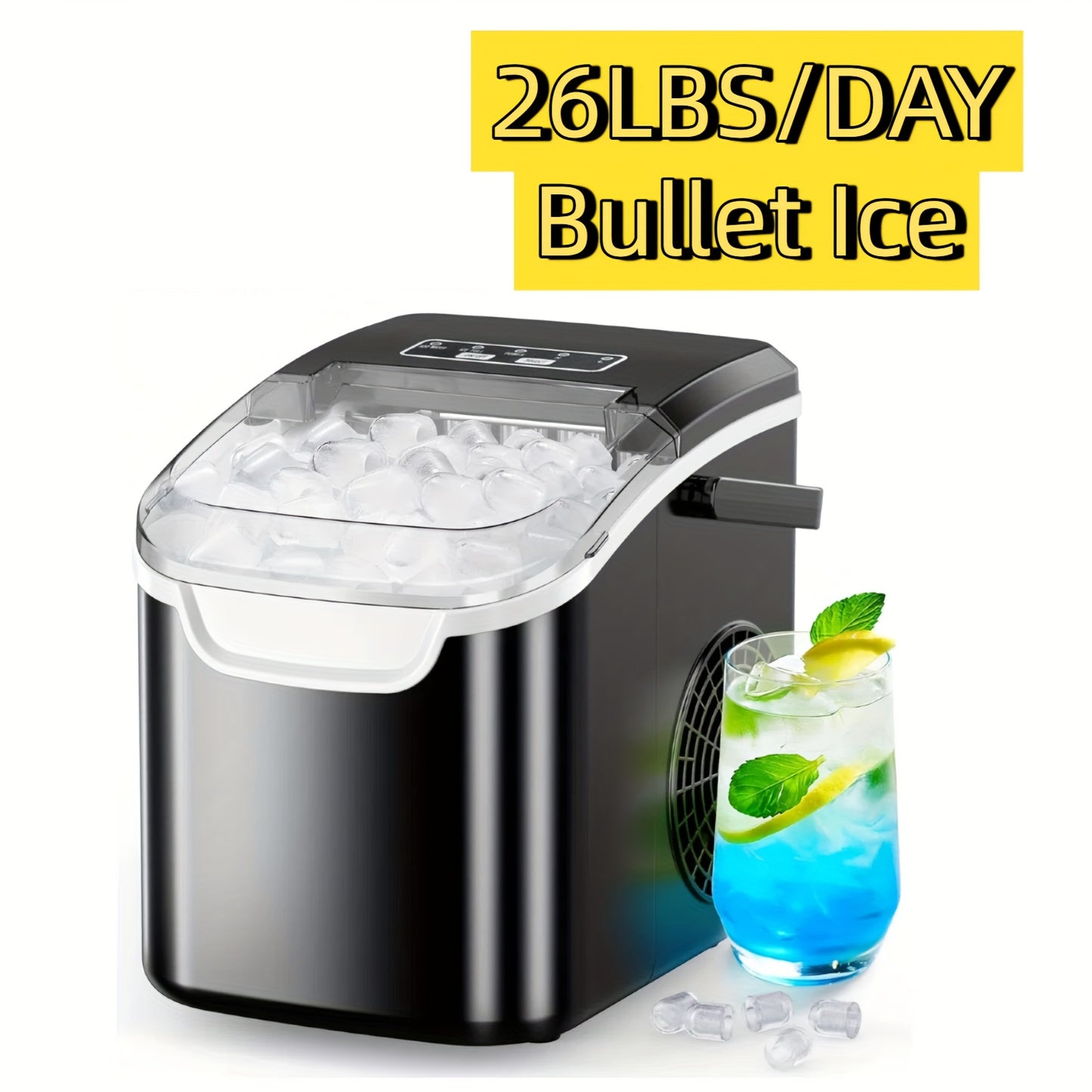 Nugget Ice Maker Countertop | 26 Lbs/Day 35 Lbs/Day Pebble Ice, Sonic Ice, Bullet Ice, Cube Ice | Self-Cleaning, Stainless Steel Black, With Ice Scoop And Basket For Home & Kitchen