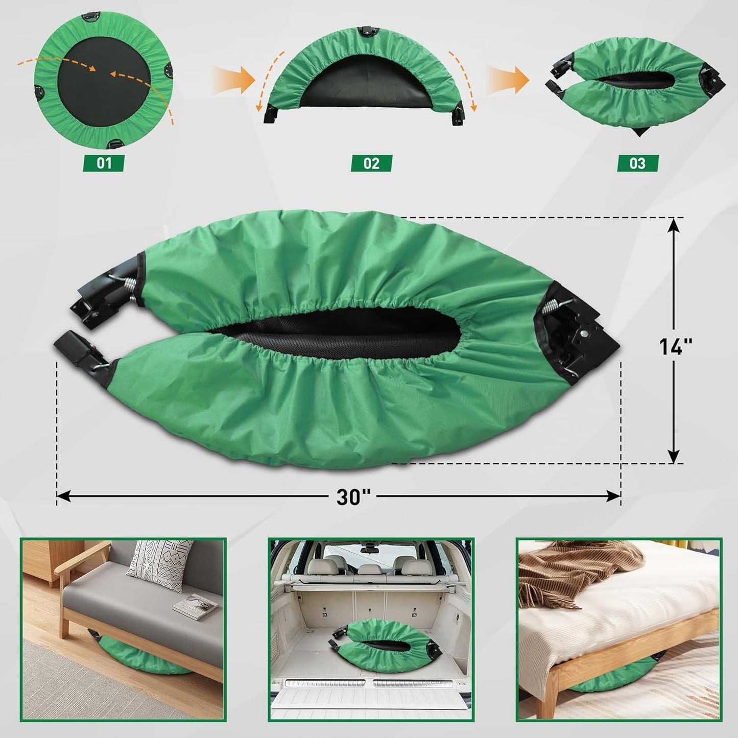 Foldable Mini Trampoline With Height-Adjustable Handle And Resistance Bands