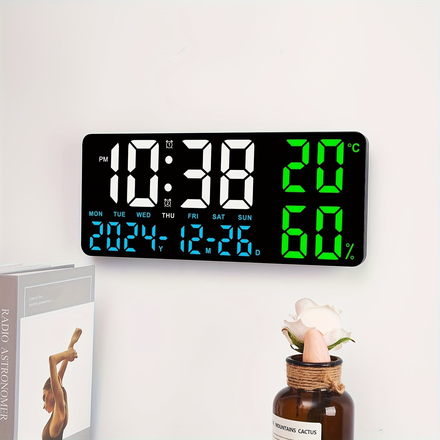 15" Modern Large Screen LED Alarm Clock with Date, Week, Temp, Humidity, Timer, Remote & Adjustable Brightness - Stylish Gift for Dad, Ideal for Seniors, Bedroom, Office, Or Living Room